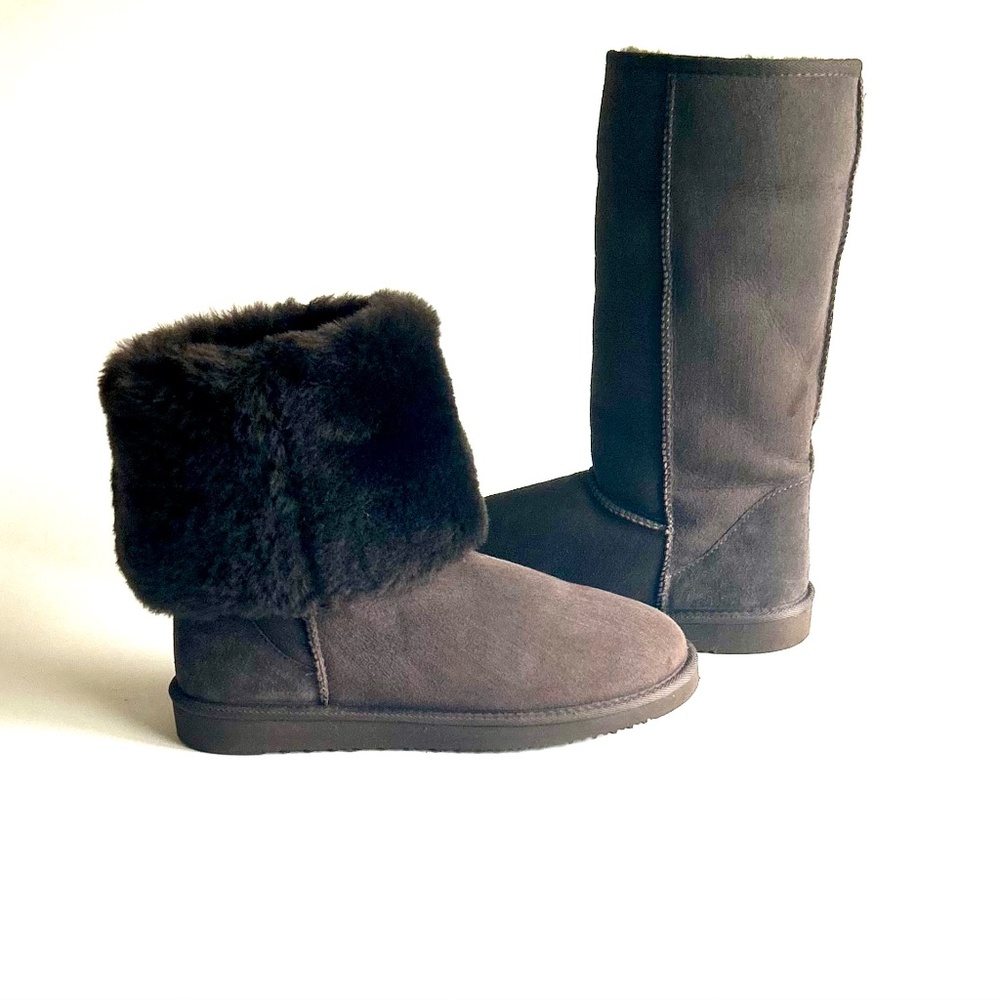 Unbranded Brown Sheepskin Genuine Leather Knee High Winter Boots size W10, M9.